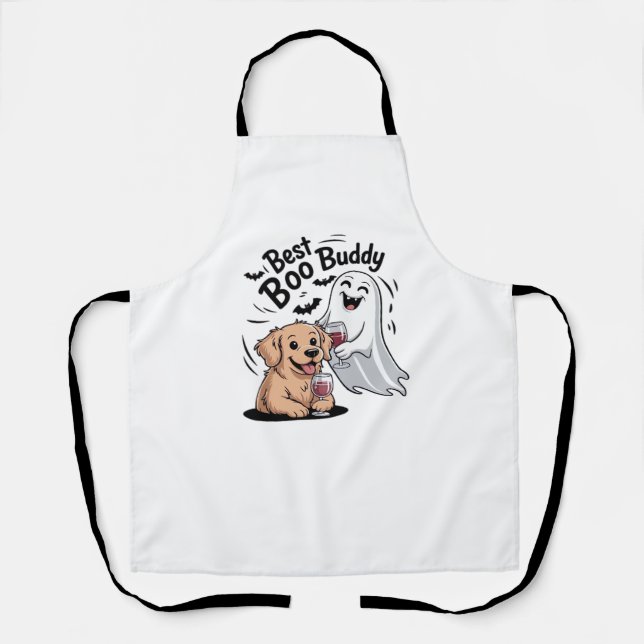 Tablier Chien et fantôme buvant du vin. T-shirt classique (Recto)