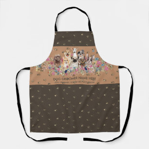 Tablier Chien Grooming Spa Salon Brown Gold Paws
