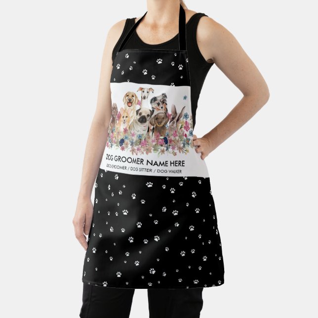 Tablier Chien Grossissant Spa noir blanc pâtés minuscules (Insitu)