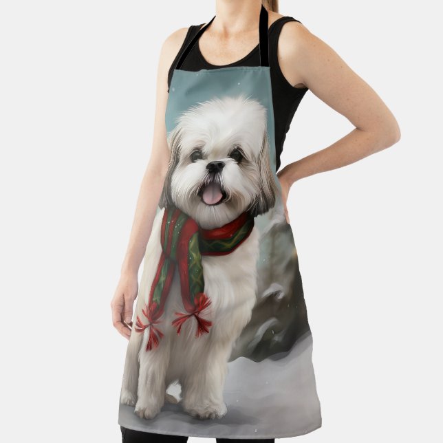 Tablier Chien Malti Tzu à Noël de neige (Insitu)