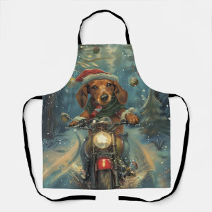 Tablier Chien teckel à moto Noël