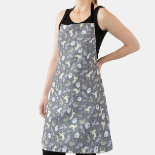Tablier Chiens endormis fantaisie moderne Vanille sur Gris