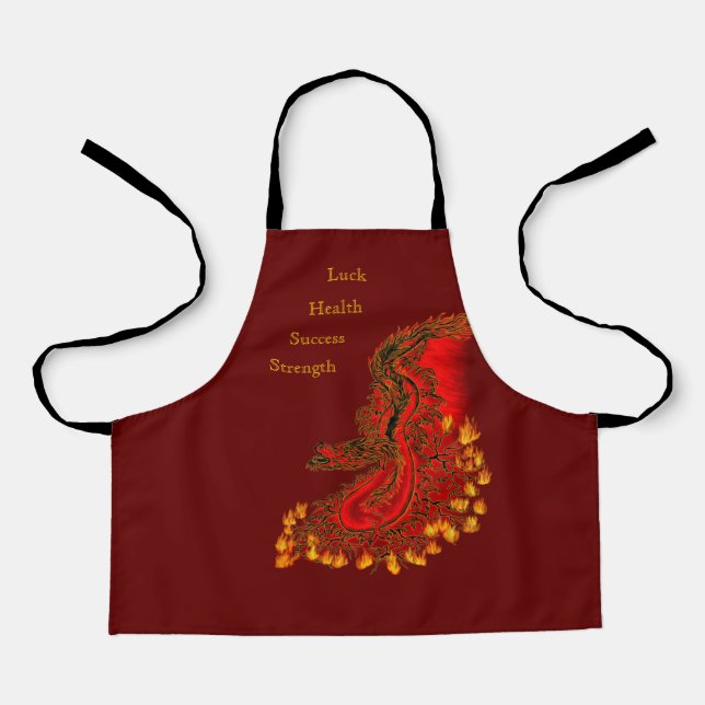Tablier Chine Dragon rouge et or design (Recto)