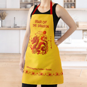 Tablier Chinois Dragon Lunaire Nouvel An 2024 Rouge Foil J