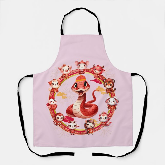Tablier Chinois Lunaire Conception du serpent du Nouvel An (Recto)
