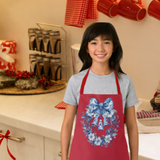 Tablier Chinoiserie Bleu Blanc Rouge Couronne Cloches Peti