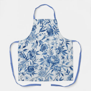 Tablier Chinoiserie Bleue Floral Botanique Aquarelle