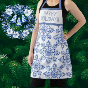 Tablier Chinoiserie Blue White Snowflakes Personnalisé
