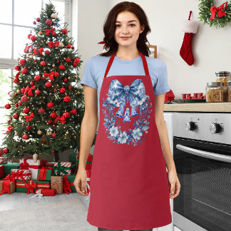 Tablier Chinoiserie Couronne Cloche Bleu Blanc Rouge Moyen