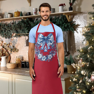 Tablier Chinoiserie Couronne Fleurie Grand Bleu Blanc Roug