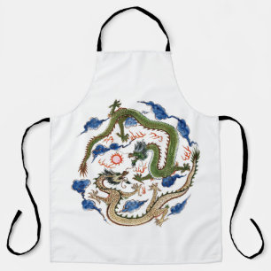 Tablier Chinoiserie Famille Verte Dragons Perle Flamboyant