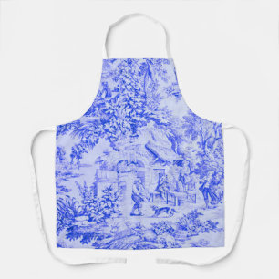 Tablier Chinoiserie Toile Blanc Bleu Français Style Rustiq
