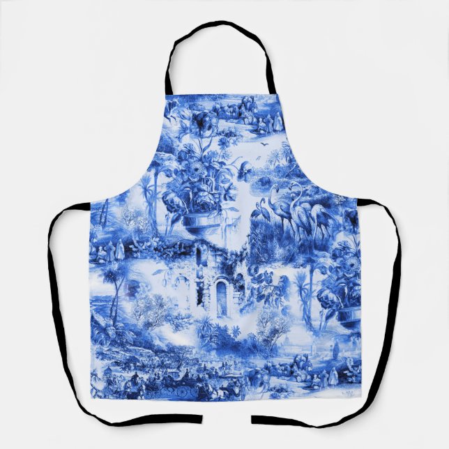 Tablier Chinoiserie toile, saule bleu, porcelaine bleue   (Recto)