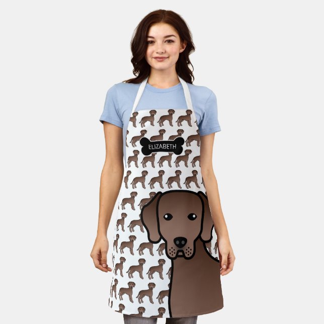 Tablier Chocolat Labrador Retriever Cartoon Chien et nom (Porté)