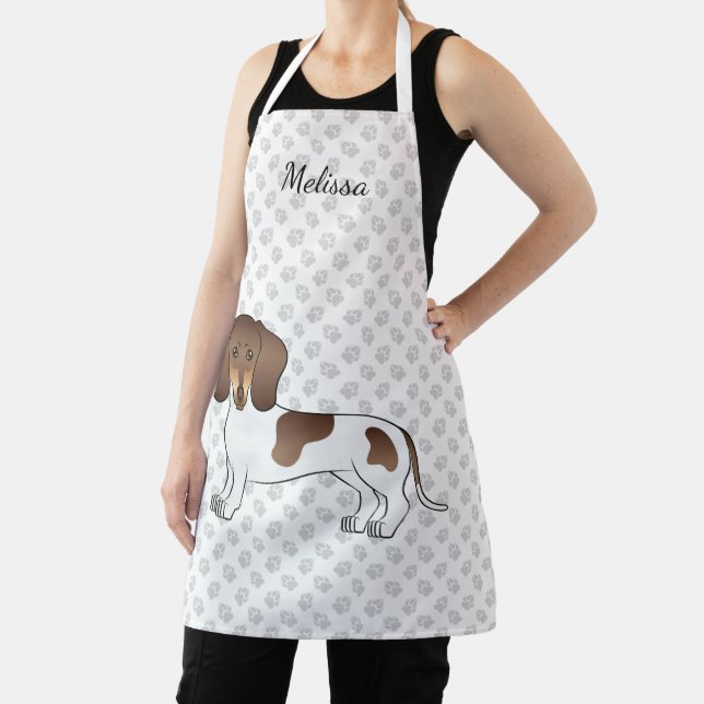 Tablier Chocolat & Tan Pied Cheveux Courte Dachshund & Nom (Insitu)