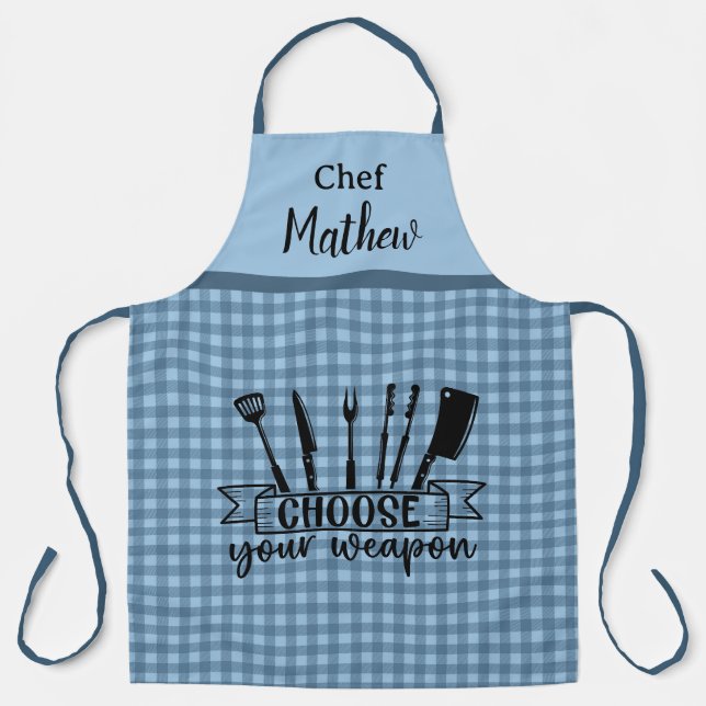 Tablier Choisissez votre arme - Plaid Buffalo Bleu - BBQ (Recto)