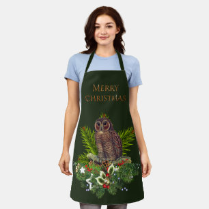 Tablier Chouette de Noël Nature et Faune Vert Vacances