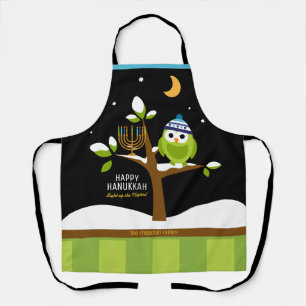Tablier Chouette Hanoukka et Menorah Snowy Tree Nuit