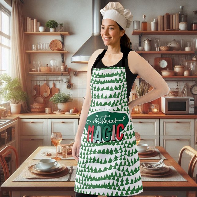 Tablier Christmas Magic Calligraphy Green Pine Trees Funky (Christmas Magic Calligraphy Green Pine Trees Funky Apron)
