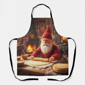 Tablier Christmas Norwegian Nisse Making Lefse, Apron