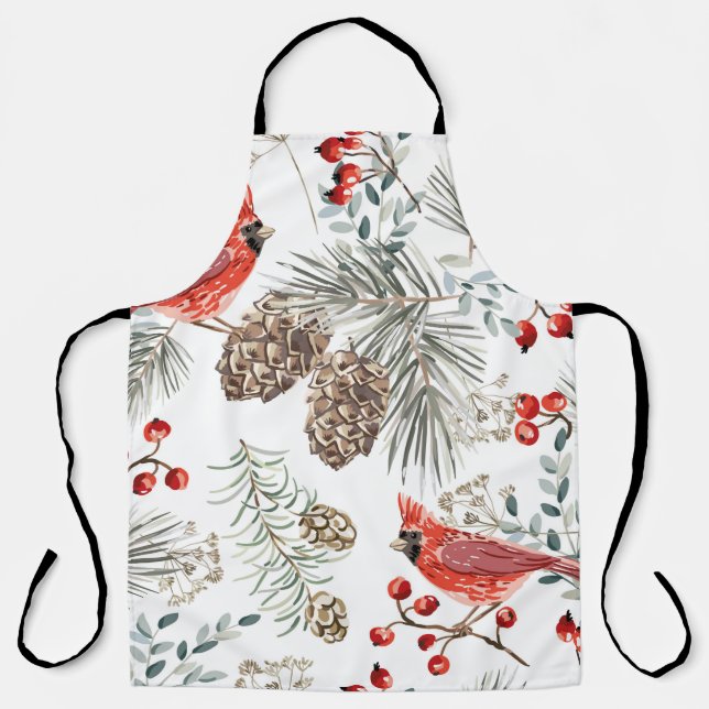 Tablier Christmas seamless pattern, cardinal birds, red be (Recto)