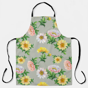 Tablier Chrysanthèmes aquarelle, motif floral transparent