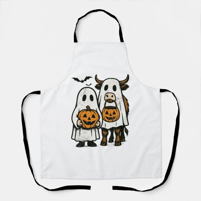 Tablier Chute Cute Vache Highland Ghost Halloween (Recto)