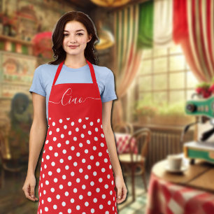 Tablier Ciao - polka blanche rouge