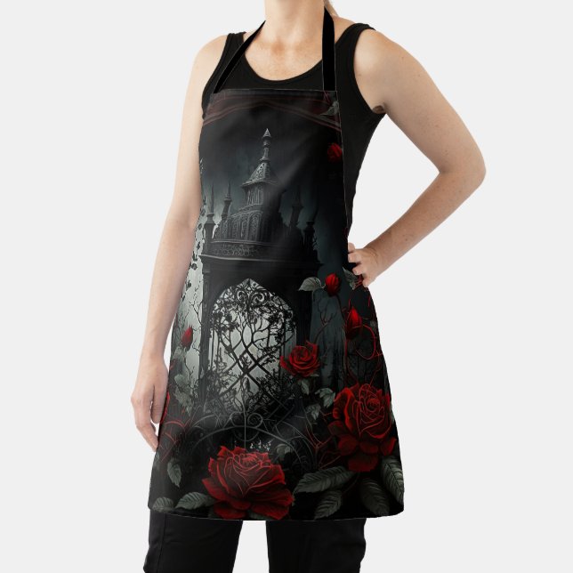 Tablier Cimetière gothique Jardin Rose avec Rouge et Noir (Insitu)