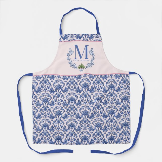 Tablier Cimetière Monogramme Bleu avec arbre de Noël (Recto)