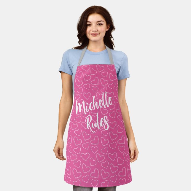 Tablier Citations personnalisées Coeurs roses Chef (Porté)