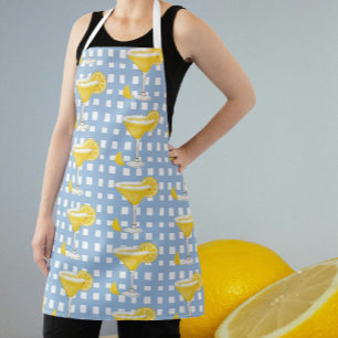 Tablier Citron jaune rétro Chèque bleu ciel