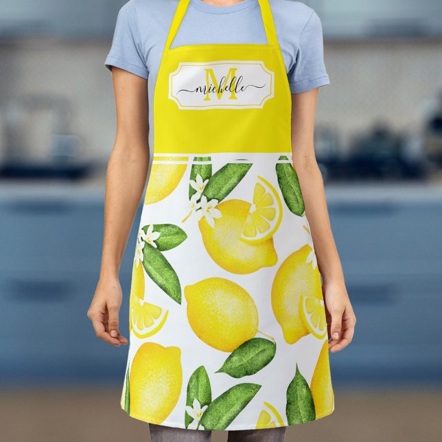 Tablier Citron Monogramme Botanique initial Citrus jaune (Créateur téléchargé)