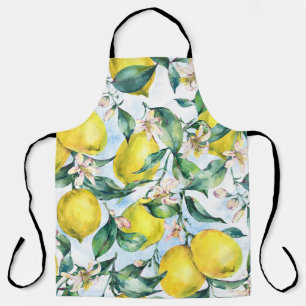 Tablier citrons d'aquarelle, branche d'agrumes frais.