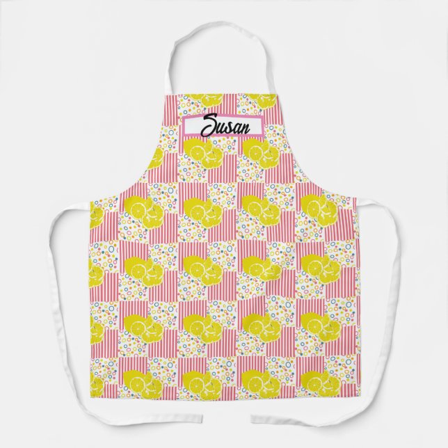 Tablier Citrons jaunes Grandes roses Été (Recto)