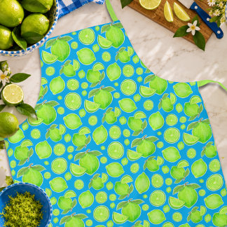 Tablier Citrons verts ludiques sur motif de fruits d'agrum