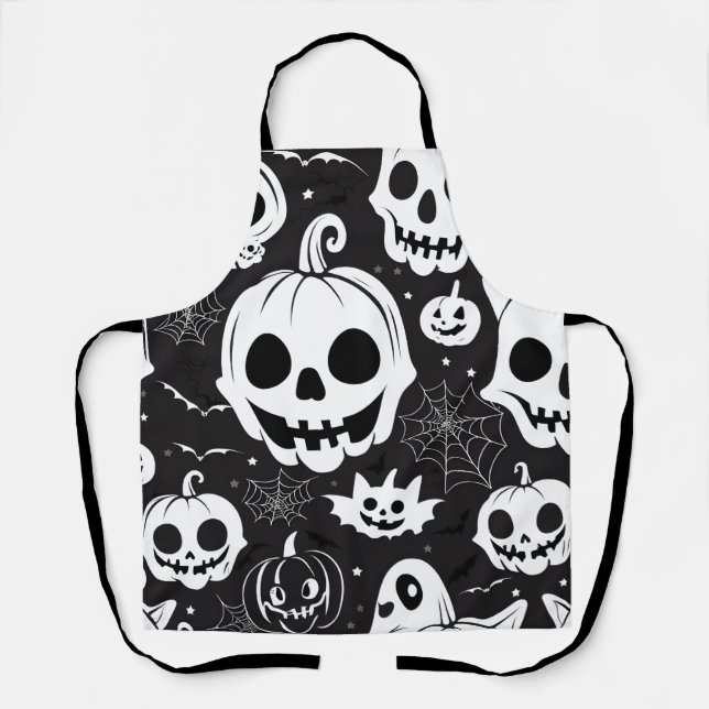Tablier Citrouille blanc Jack-o'-lantern Halloween Apron (Recto)