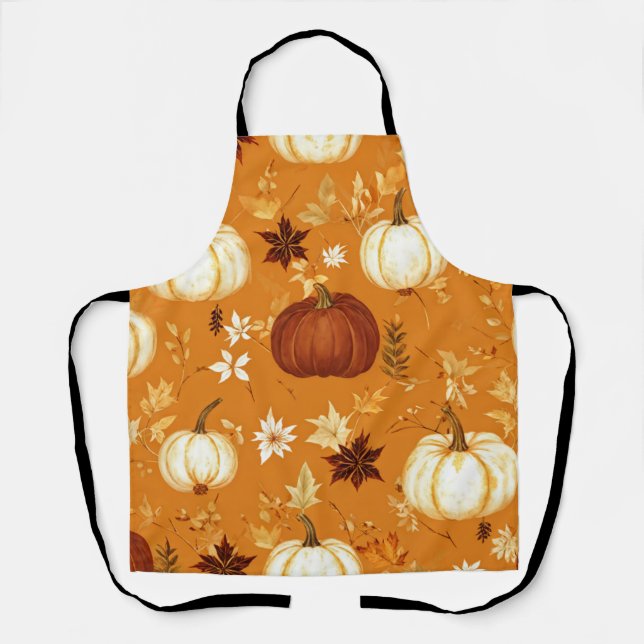 Tablier Citrouille Brown Floral Automne et automne Motif (Recto)