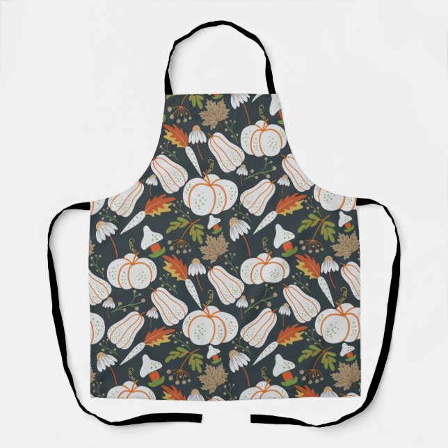 Tablier Citrouille continu motif floral noir et blanc (Recto)
