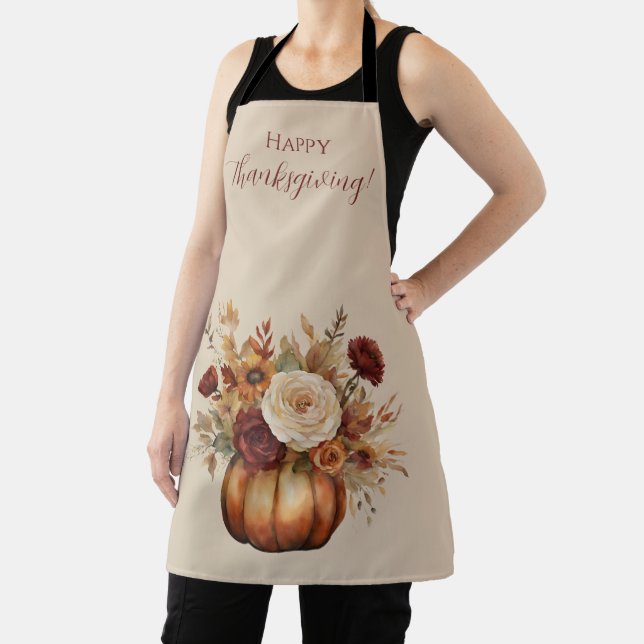 Tablier Citrouille et fleurs d'aquarelle d'automne (Insitu)