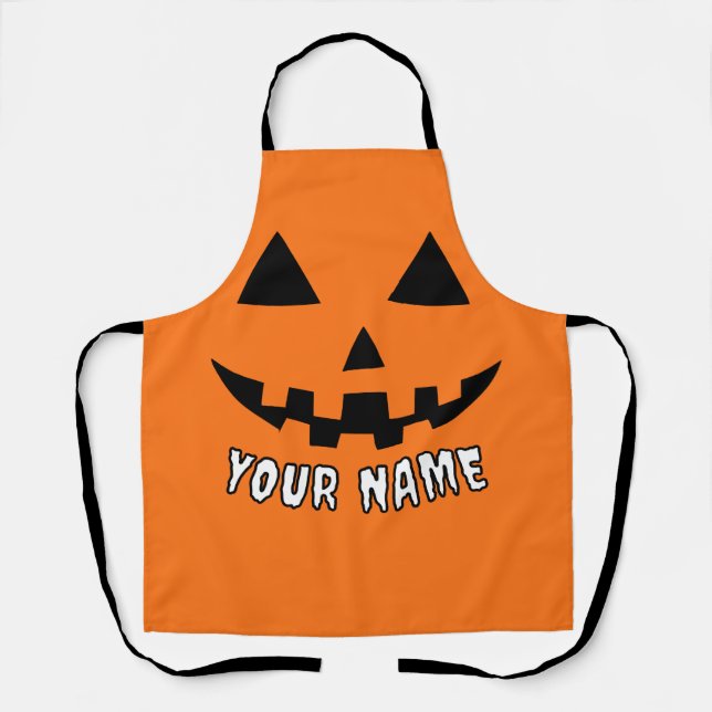 Tablier Citrouille orange personnalisé Halloween Votre Nom (Recto)
