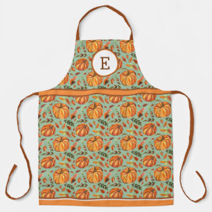 Tablier Citrouilles d'automne et monogramme de feuilles