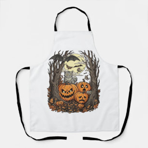 Tablier Citrouilles d'Halloween Chat Gris Chauve-Souris Pl