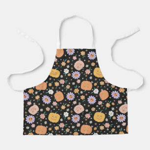 Tablier Citrouilles d'Halloween rétro et Motif de fleurs