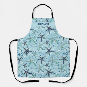 Tablier Clair bleu et or Starfish sur Ocean Wave Motif