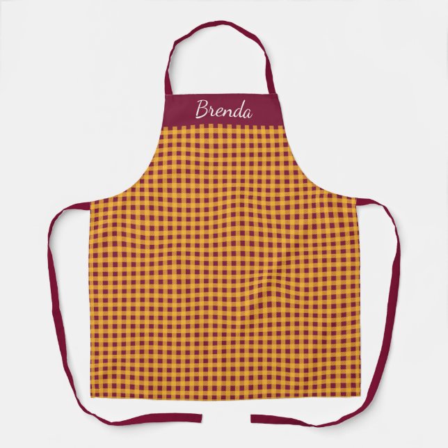 Tablier Classic Bourgogne et jaune Nom personnalisé Apron (Recto)