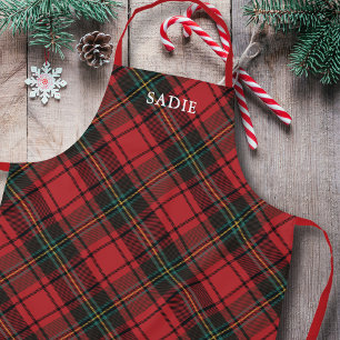 Tablier Classic Elegant Rouge Tartan Noël Nom de Noël