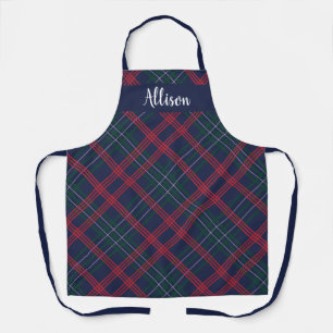 Tablier Classique Monogramme Tartan Écossais Vert Navy Rou