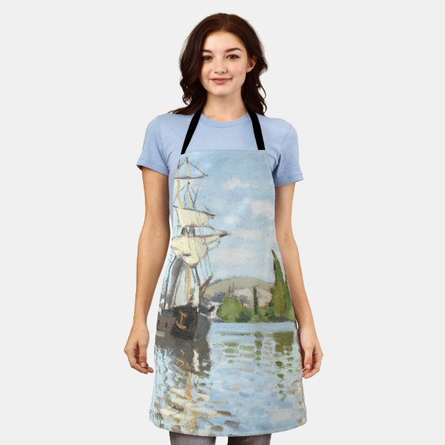 Tablier Claude Monet. Navires à cheval sur la Seine à Roue (Porté)