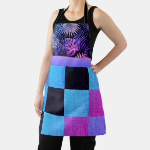 Tablier Clic rose pourpre À damiers fougères tropicales